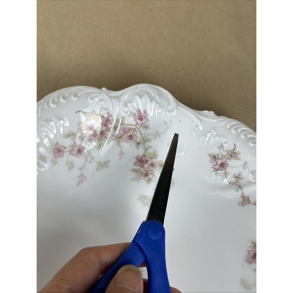 Antique Elite Works Limoges France Pink Green Floral Serving Plate Golden Hdls - Picture 12 of 15